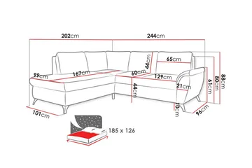 Hereford 3-sits Vänster Hörnbäddsoffa 126x185 cm med Förvaring i Tyg - Gul - Möbler - Soffa - Bäddsoffa - Bäddsoffa längsbäddad