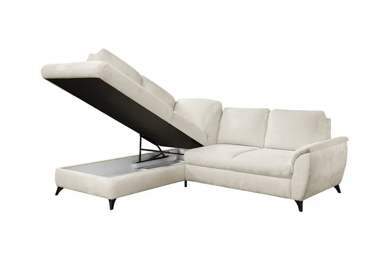 Hereford 3-sits Vänster Hörnbäddsoffa 126x185 cm med Förvaring i Tyg - Gul - Möbler - Soffa - Bäddsoffa - Bäddsoffa längsbäddad