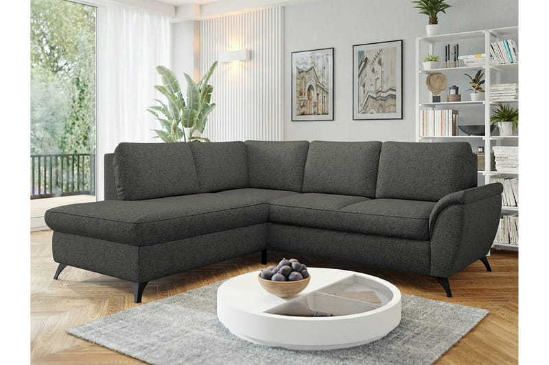 Hereford 3-sits Vänster Hörnbäddsoffa 126x185 cm med Förvaring i Tyg - Mörkgrå - Möbler - Soffa - Bäddsoffa - Bäddsoffa längsbäddad