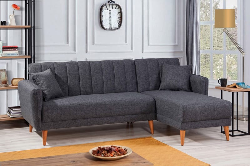 Jenick 3-sits Höger L-formad Hörnbäddsoffa i Tyg - Antracit - Möbler - Soffa - Bäddsoffa - Bäddsoffa divan