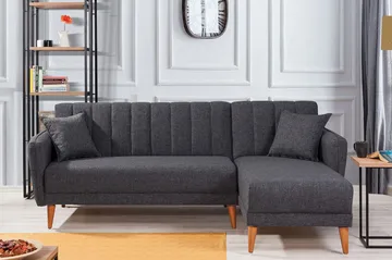 Jenick 3-sits Höger L-formad Hörnbäddsoffa i Tyg - Antracit - Möbler - Soffa - Bäddsoffa - Bäddsoffa divan