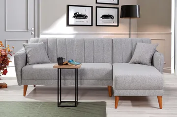 Jenick 3-sits Höger L-formad Hörnbäddsoffa i Tyg - Grå - Möbler - Soffa - Bäddsoffa - Bäddsoffa divan