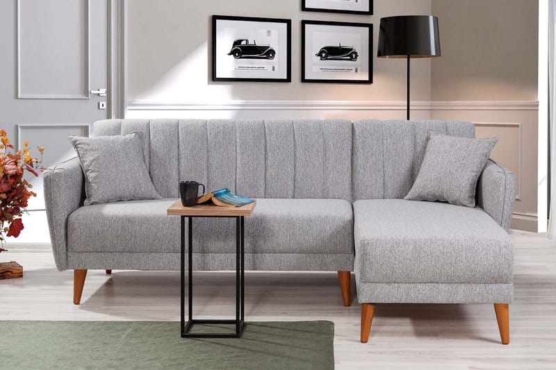 Jenick 3-sits Höger L-formad Hörnbäddsoffa i Tyg - Grå - Möbler - Soffa - Bäddsoffa - Bäddsoffa divan