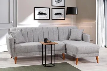 Jenick 3-sits Höger L-formad Hörnbäddsoffa i Tyg - Grå - Möbler - Soffa - Bäddsoffa - Bäddsoffa divan