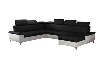 Karkula Höger Hörnbäddsoffa Bäddbar 128x275 cm med Förvaring i Tyg - Vit|Svart - Möbler - Soffa - Bäddsoffa - Hörnbäddsoffa