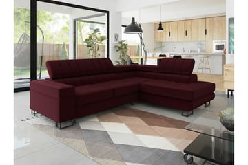 Kintore 3-sits Höger Hörnbäddsoffa 123x192 cm med Förvaring i Sammet - Röd - Möbler - Soffa - Bäddsoffa - Bäddsoffa längsbäddad