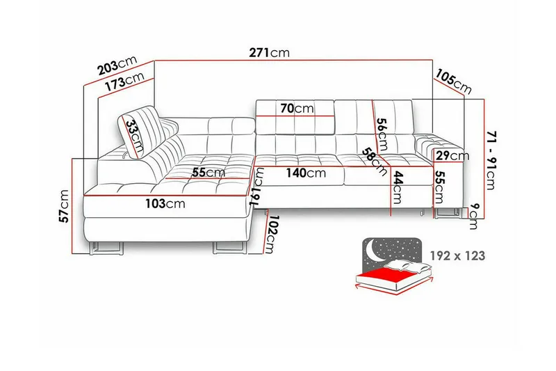 Kintore 3-sits Hörnbäddsoffa Dark red - Möbler - Soffa - Bäddsoffa - Hörnbäddsoffa