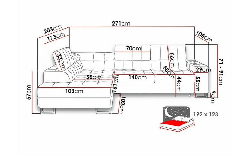 Kintore 3-sits Hörnbäddsoffa Dark red - Möbler - Soffa - Bäddsoffa - Hörnbäddsoffa