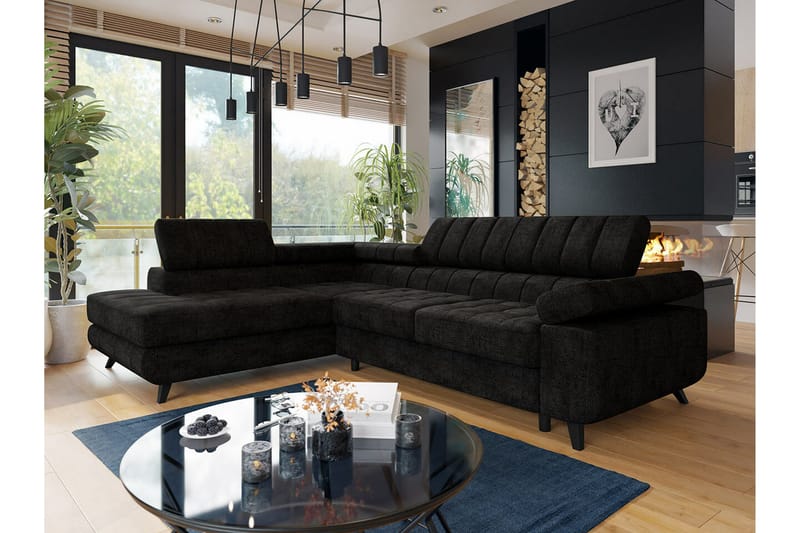 Kintore 3-sits Hörnbäddsoffa NO_BRAND Black - Möbler - Soffa - Bäddsoffa - Hörnbäddsoffa