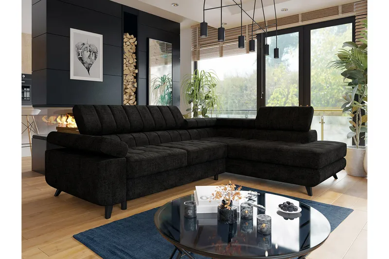 Kintore 3-sits Hörnbäddsoffa NO_BRAND Black - Möbler - Soffa - Bäddsoffa - Hörnbäddsoffa