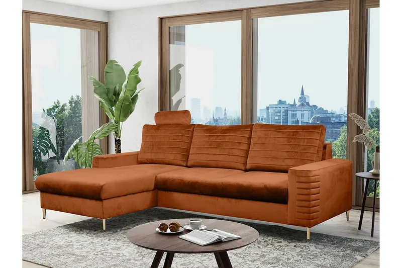 Kintore 3-sits Hörnbäddsoffa NO_BRAND Dark Orange - Möbler - Soffa - Bäddsoffa - Hörnbäddsoffa