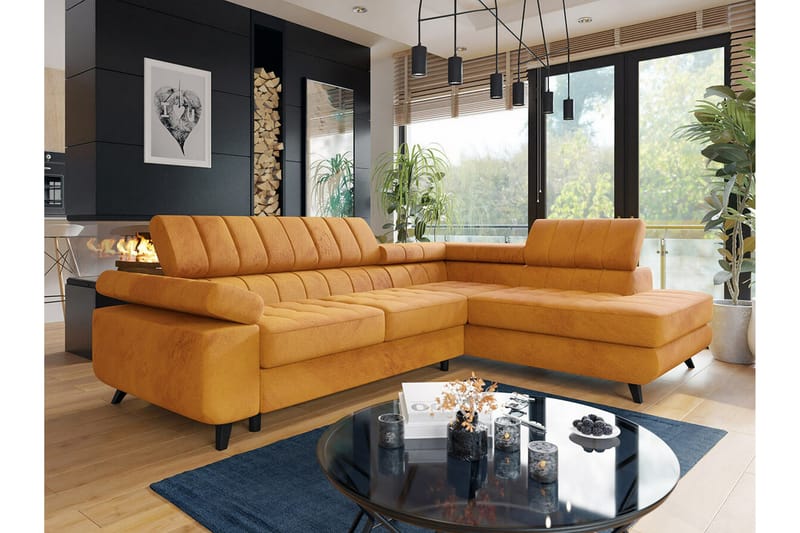 Kintore 3-sits Hörnbäddsoffa NO_BRAND Dark yellow - Möbler - Soffa - Bäddsoffa - Hörnbäddsoffa
