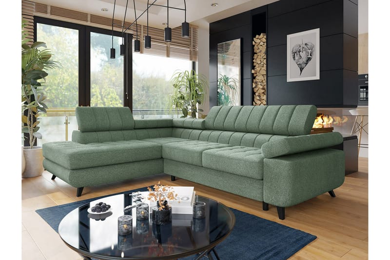 Kintore 3-sits Hörnbäddsoffa NO_BRAND Light green - Möbler - Soffa - Bäddsoffa - Hörnbäddsoffa