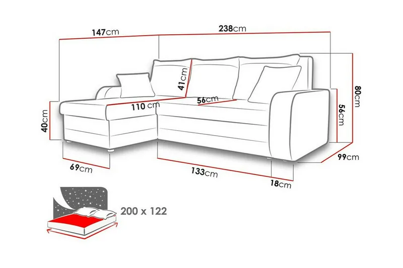 Kintore 3-sits Hörnbäddsoffa NO_BRAND Ljusgrå - Möbler - Soffa - Bäddsoffa - Bäddsoffa divan