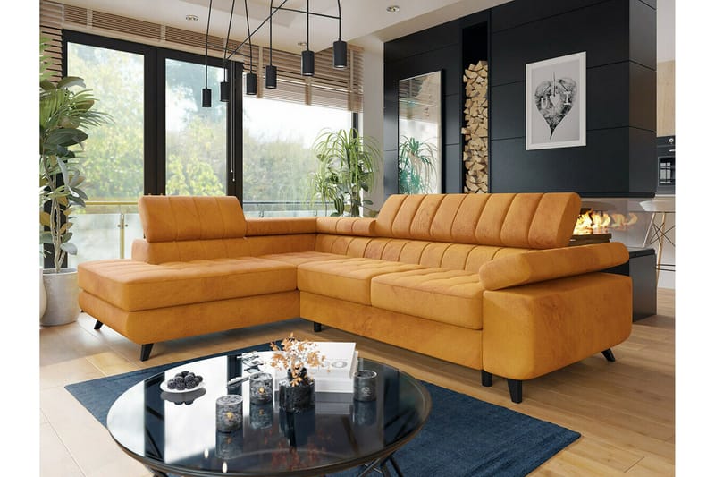 Kintore 3-sits Hörnbäddsoffa NO_BRAND Yellow - Möbler - Soffa - Bäddsoffa - Hörnbäddsoffa