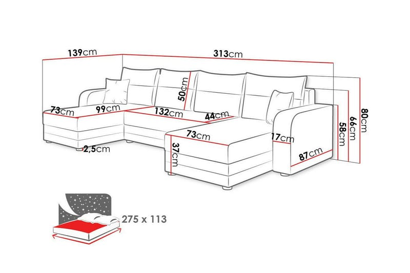 Kintore 4-sits Hörnbäddsoffa NO_BRAND Dark grey - Möbler - Soffa - Bäddsoffa - Bäddsoffa divan