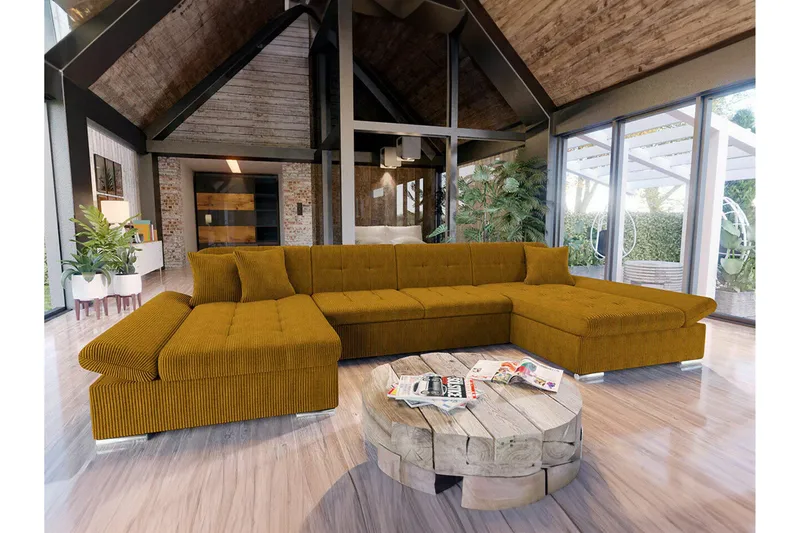 Kintore 4-sits Hörnbäddsoffa NO_BRAND Dark yellow - Möbler - Soffa - Bäddsoffa - Bäddsoffa divan