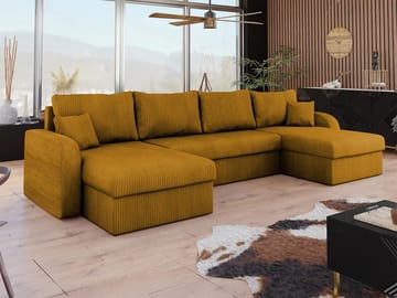 Kintore 4-sits U-formad Hörnbäddsoffa med Förvaring i Tyg - Senapsgul - Möbler - Soffa - Bäddsoffa - Bäddsoffa divan