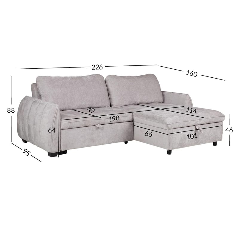 Hörnbäddsoffa Klevor - Ljusgrå - Möbler - Soffa - Bäddsoffa - Hörnbäddsoffa