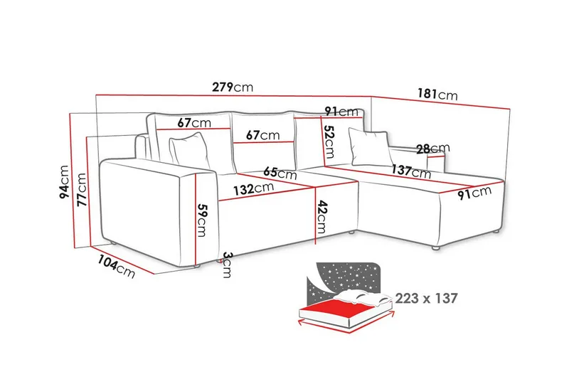 Knocklong 3-sits Hörnbäddsoffa - Ljusbrun - Möbler - Soffa - Bäddsoffa - Hörnbäddsoffa