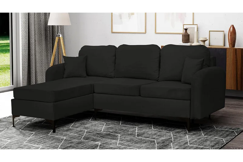 Knocklong 3-sits Hörnbäddsoffa NO_BRAND Black - Möbler - Soffa - Bäddsoffa - Hörnbäddsoffa