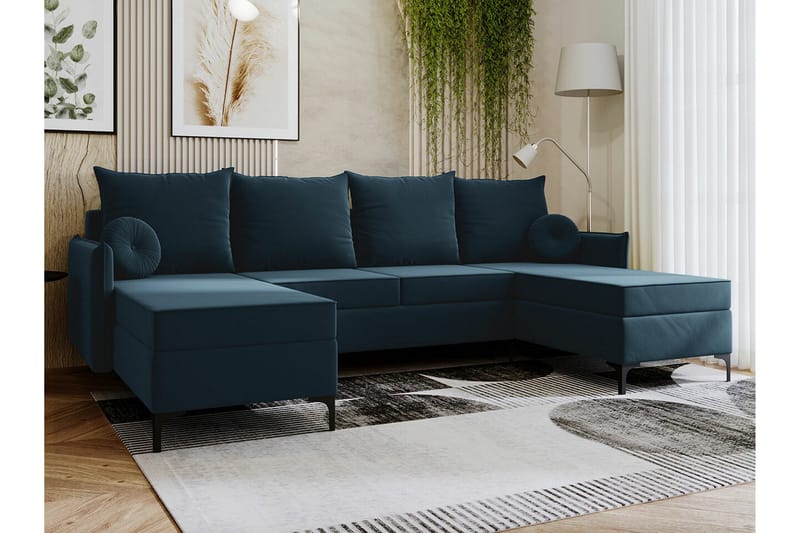 Knocklong 4-sits Hörnbäddsoffa - Blå - Möbler - Soffa - Bäddsoffa - Hörnbäddsoffa