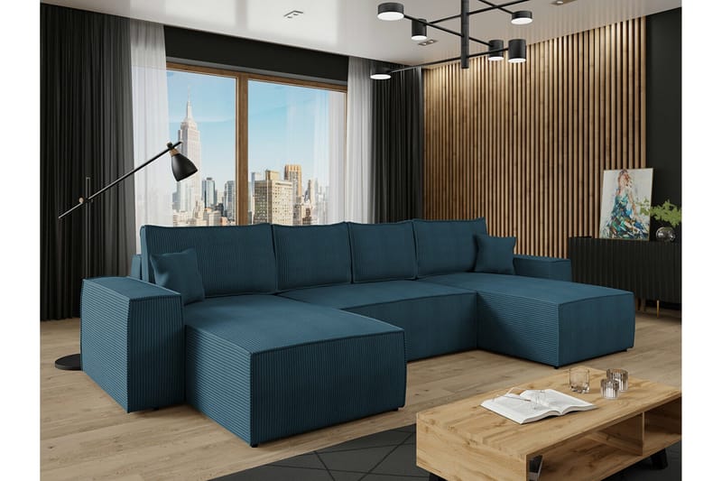 Knocklong 4-sits Hörnbäddsoffa - Blå - Möbler - Soffa - Bäddsoffa - Hörnbäddsoffa