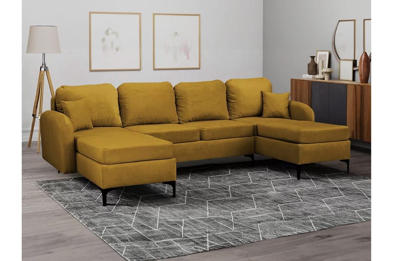 Knocklong 4-sits Hörnbäddsoffa NO_BRAND Yellow-Green - Möbler - Soffa - Bäddsoffa - Hörnbäddsoffa