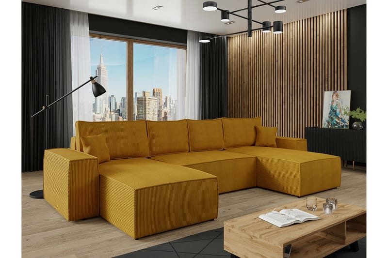 Knocklong 4-sits Hörnbäddsoffa NO_BRAND Yellow - Möbler - Soffa - Bäddsoffa - Hörnbäddsoffa