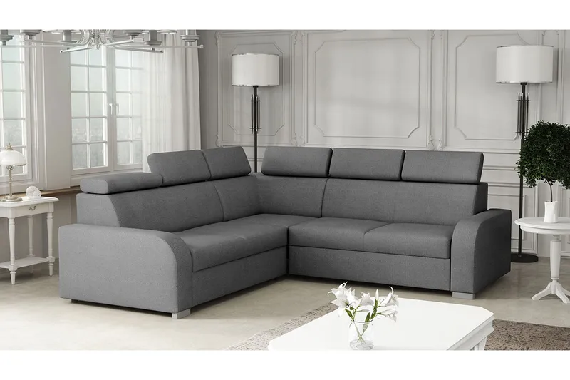 Lavona 4-sits L-formad Bäddsoffa 130x190 cm Bäddbar med Förvaring i Tyg - Grå - Möbler - Soffa - Bäddsoffa - Hörnbäddsoffa