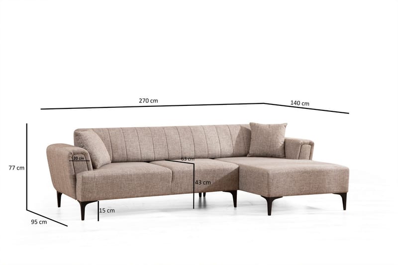 Lilesville Bäddsoffa med divan - Ljusbrun - Möbler - Soffa - Bäddsoffa - Hörnbäddsoffa