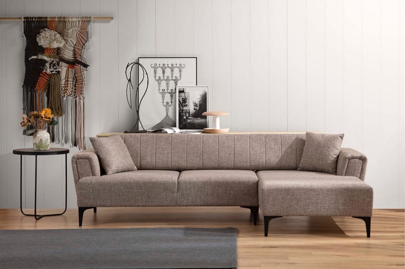 Lilesville Bäddsoffa med divan - Ljusbrun - Möbler - Soffa - Bäddsoffa - Hörnbäddsoffa