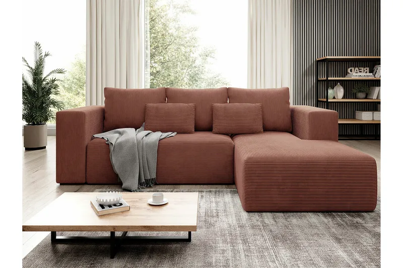 Listowel 3-sits Höger Hörnbäddsoffa 121x205 cm med Förvaring i Manchester - Terrakotta - Möbler - Soffa - Bäddsoffa - Bäddsoffa divan
