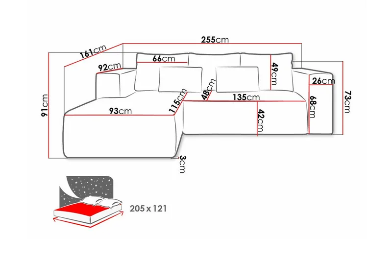 Listowel 3-sits Hörnbäddsoffa Beige/Light beige - Möbler - Soffa - Bäddsoffa - Bäddsoffa divan