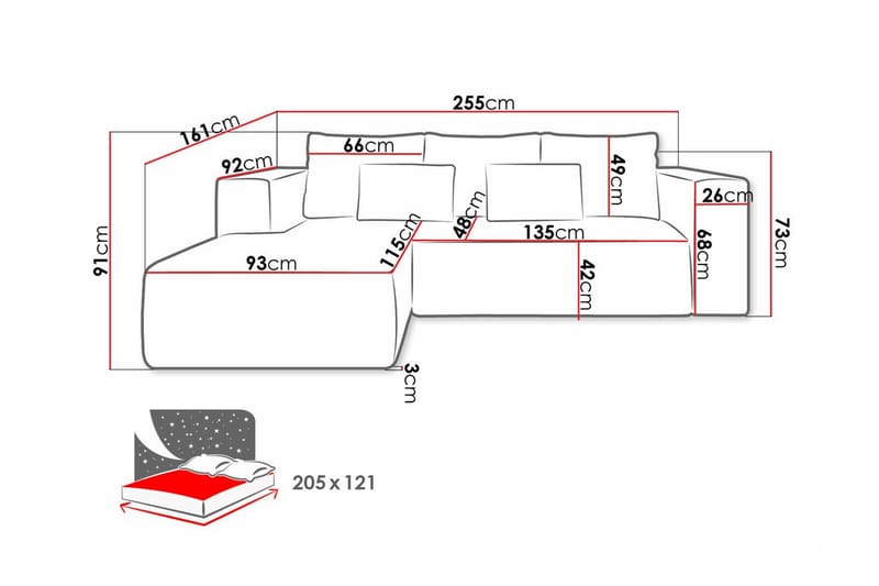 Listowel 3-sits Hörnbäddsoffa Beige/Light beige - Möbler - Soffa - Bäddsoffa - Bäddsoffa divan