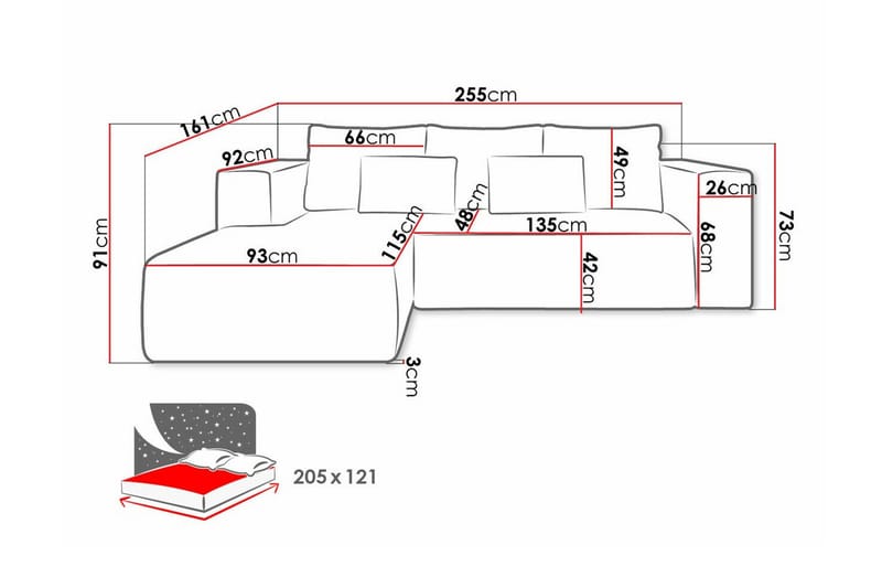 Listowel 3-sits Hörnbäddsoffa Black - Möbler - Soffa - Bäddsoffa - Hörnbäddsoffa