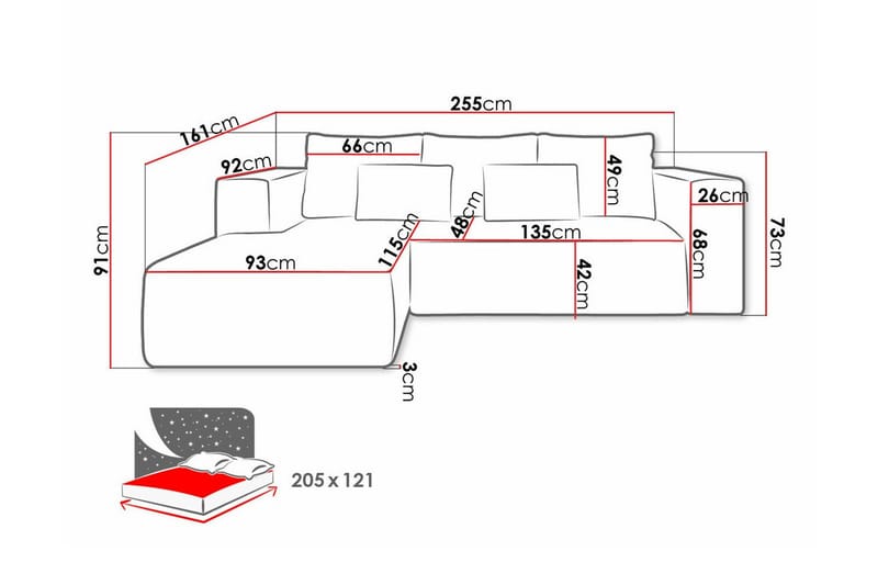 Listowel 3-sits Hörnbäddsoffa Brown - Möbler - Soffa - Bäddsoffa - Hörnbäddsoffa