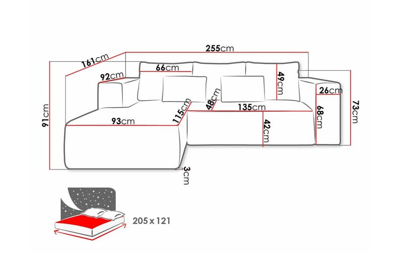 Listowel 3-sits Hörnbäddsoffa Light grey/Dark grey - Möbler - Soffa - Bäddsoffa - Bäddsoffa divan