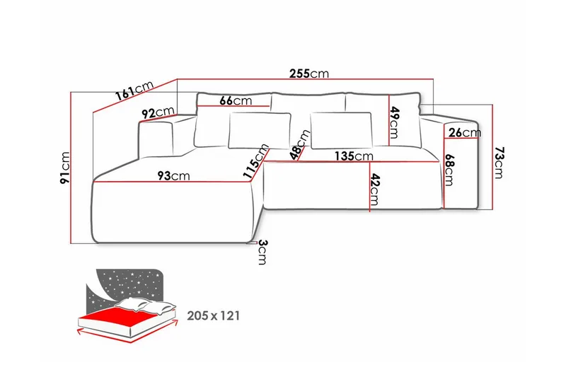 Listowel 3-sits Hörnbäddsoffa Light grey/Dark grey - Möbler - Soffa - Bäddsoffa - Bäddsoffa divan