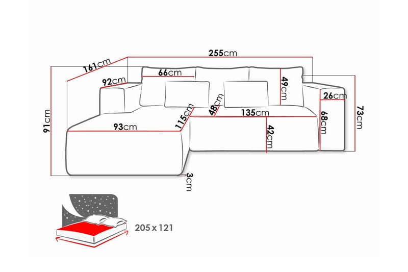 Listowel 3-sits Hörnbäddsoffa Light grey/Dark grey - Möbler - Soffa - Bäddsoffa - Bäddsoffa divan