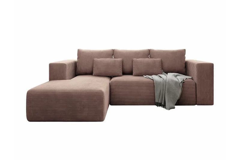 Listowel 3-sits Hörnbäddsoffa med Divan och Schäslong i Tyg med Träram, Brun