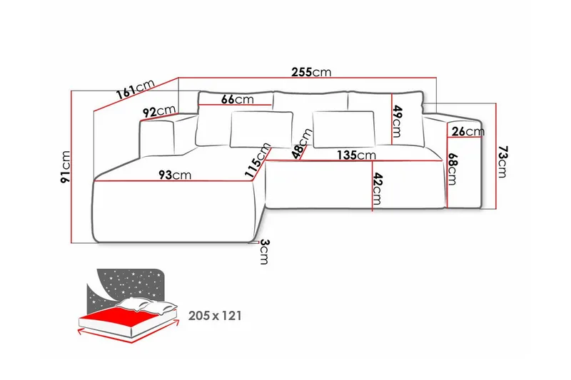 Listowel 3-sits Hörnbäddsoffa Pink - Möbler - Soffa - Bäddsoffa - Hörnbäddsoffa
