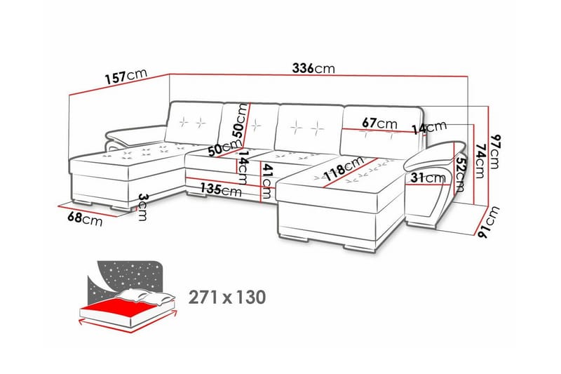 Listowel 4-sits Hörnbäddsoffa NO_BRAND Dark grey/Light grey - Möbler - Soffa - Bäddsoffa - Bäddsoffa divan