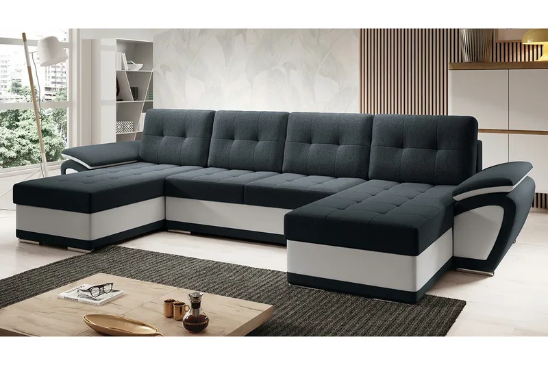Listowel 4-sits U-formad Hörnbäddsoffa 130x271 cm med Förvaring i Tyg - Antracit - Möbler - Soffa - Bäddsoffa - Bäddsoffa divan