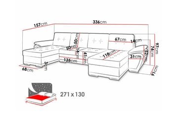 Listowel 4-sits U-formad Hörnbäddsoffa 130x271 cm med Förvaring i Tyg - Grå - Möbler - Soffa - Bäddsoffa - Bäddsoffa divan