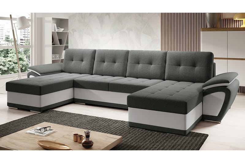 Listowel 4-sits U-formad Hörnbäddsoffa 130x271 cm med Förvaring i Tyg - Grå - Möbler - Soffa - Bäddsoffa - Bäddsoffa divan