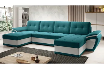 Listowel 4-sits U-formad Hörnbäddsoffa 130x271 cm med Förvaring i Tyg - Petrolblå - Möbler - Soffa - Bäddsoffa - Bäddsoffa divan