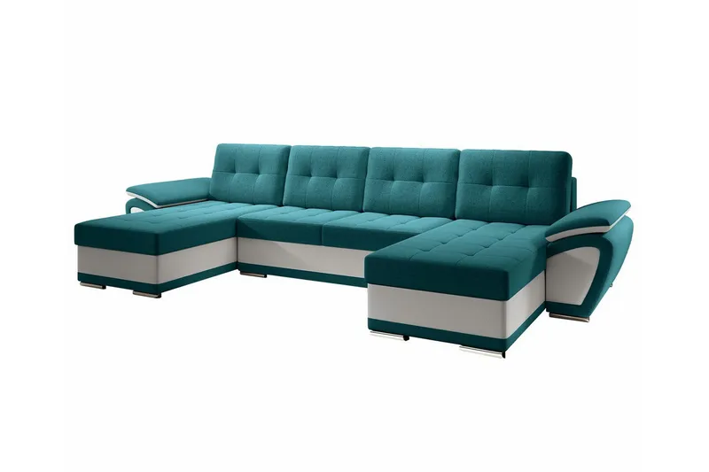 Listowel 4-sits U-formad Hörnbäddsoffa 130x271 cm med Förvaring i Tyg - Petrolblå - Möbler - Soffa - Bäddsoffa - Bäddsoffa divan