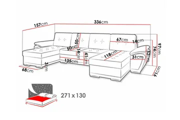 Listowel 4-sits U-formad Hörnbäddsoffa 130x271 cm med Förvaring i Tyg - Petrolblå - Möbler - Soffa - Bäddsoffa - Bäddsoffa divan