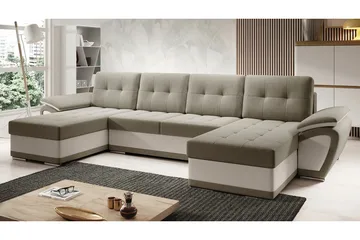 Listowel 4-sits U-formad Hörnbäddsoffa 130x271 cm med Förvaring - Mullvadsbrun - Möbler - Soffa - Bäddsoffa - Bäddsoffa divan